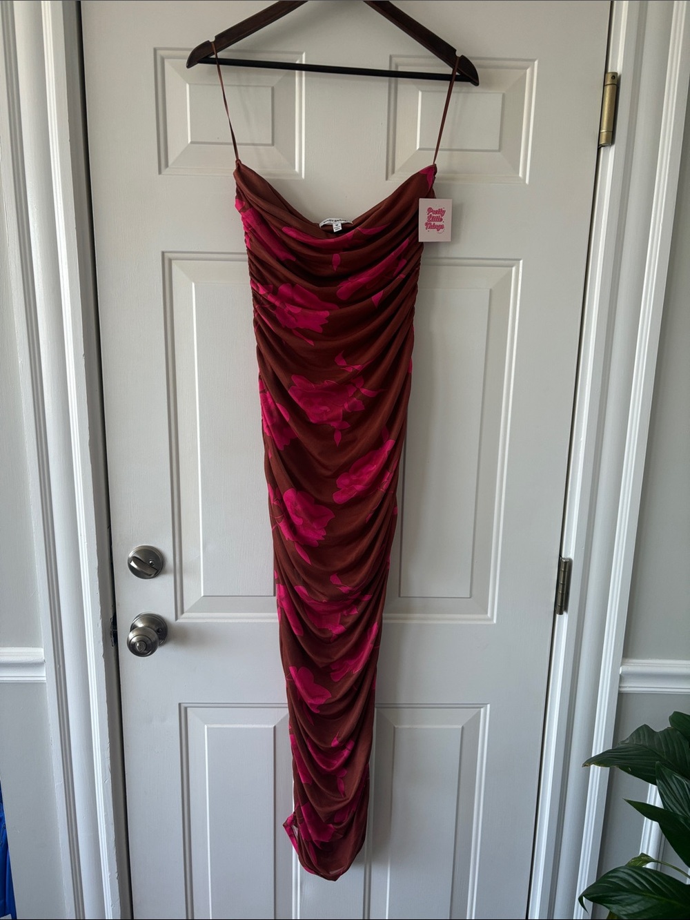 Brown & Hot Pink Ruched Slip Dress
